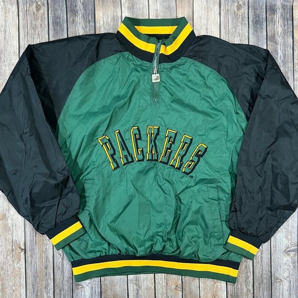 VTG Green Bay Packers Chalk Line Zip Windbreaker Pullover Jacket Large 90s Y2K - Picture 1 of 9